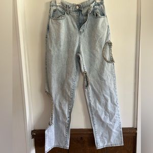 Boho chic Size large rhinestone capri loose fit jeans.